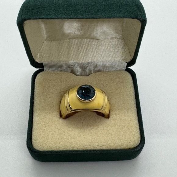 18K Yellow Gold Technibond Plated Ring Blue Topaz size 9 Yellow Enamel - Picture 6 of 9